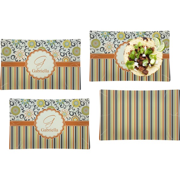 Swirls, Floral & Stripes Set of Rectangular Dinner Plates