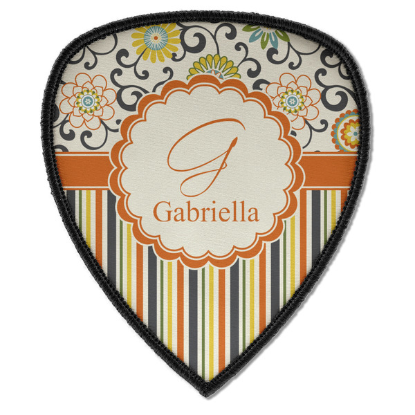 Custom Swirls, Floral & Stripes Iron on Shield Patch A w/ Name and Initial