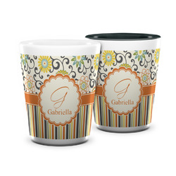 Swirls, Floral & Stripes Ceramic Shot Glass - 1.5 oz (Personalized)