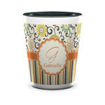 Swirls, Floral & Stripes Ceramic Shot Glass - 1.5 oz - Two Tone - Single (Personalized)