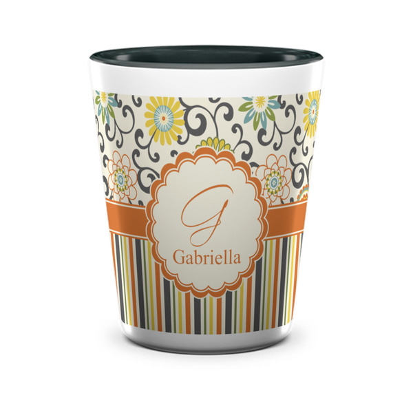 Custom Swirls, Floral & Stripes Ceramic Shot Glass - 1.5 oz - Two Tone - Set of 4 (Personalized)