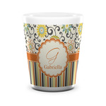 Swirls, Floral & Stripes Ceramic Shot Glass - 1.5 oz - White - Set of 4 (Personalized)