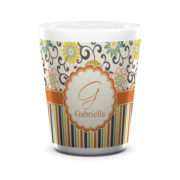 Custom Swirls, Floral & Stripes Ceramic Shot Glass - 1.5 oz - White - Set of 4 (Personalized)