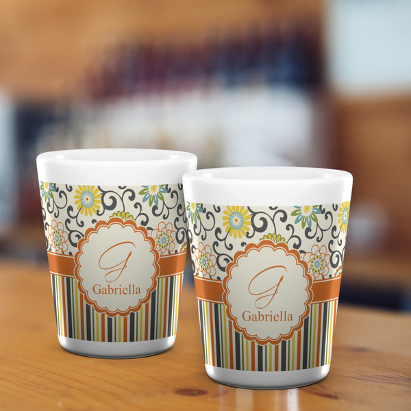Swirls, Floral & Stripes Shot Glass - White - LIFESTYLE
