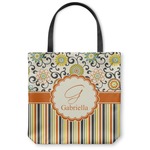 Swirls, Floral & Stripes Canvas Tote Bag - Small - 13"x13" (Personalized)