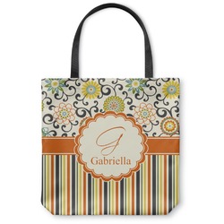 Swirls, Floral & Stripes Canvas Tote Bag - Small - 13"x13" (Personalized)