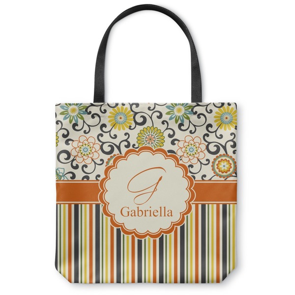 Custom Swirls, Floral & Stripes Canvas Tote Bag - Medium - 16"x16" (Personalized)