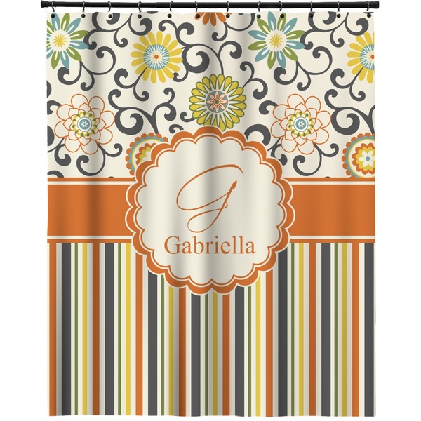 Custom Swirls, Floral & Stripes Extra Long Shower Curtain - 70"x84" (Personalized)
