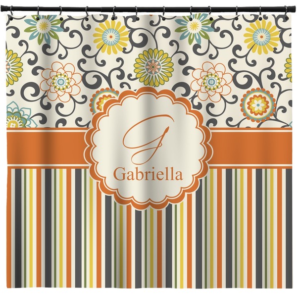 Custom Swirls, Floral & Stripes Shower Curtain - 71" x 74" (Personalized)
