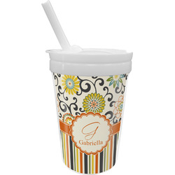 Swirls, Floral & Stripes Sippy Cup with Straw (Personalized)