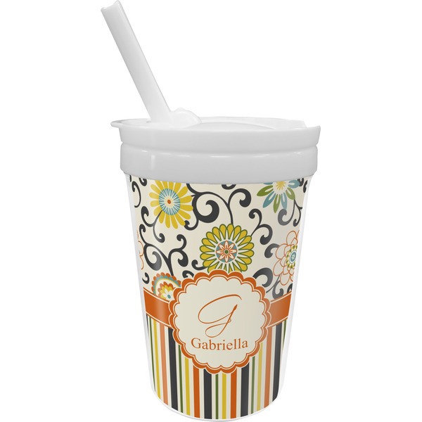 Custom Swirls, Floral & Stripes Sippy Cup with Straw (Personalized)