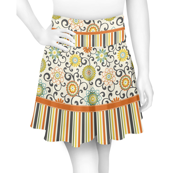 Custom Swirls, Floral & Stripes Skater Skirt - X Large