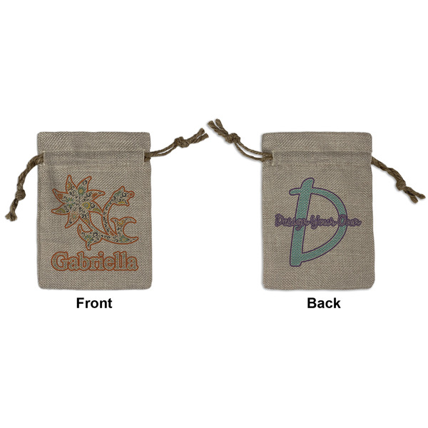 Custom Swirls, Floral & Stripes Small Burlap Gift Bag - Front & Back (Personalized)