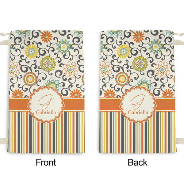Swirls, Floral & Stripes Small Laundry Bag - Front & Back View