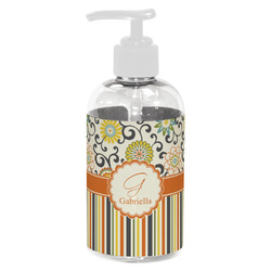 Swirls, Floral & Stripes Plastic Soap / Lotion Dispenser (8 oz - Small - White) (Personalized)