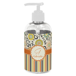 Swirls, Floral & Stripes Plastic Soap / Lotion Dispenser (8 oz - Small - White) (Personalized)