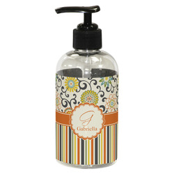 Swirls, Floral & Stripes Plastic Soap / Lotion Dispenser (8 oz - Small - Black) (Personalized)