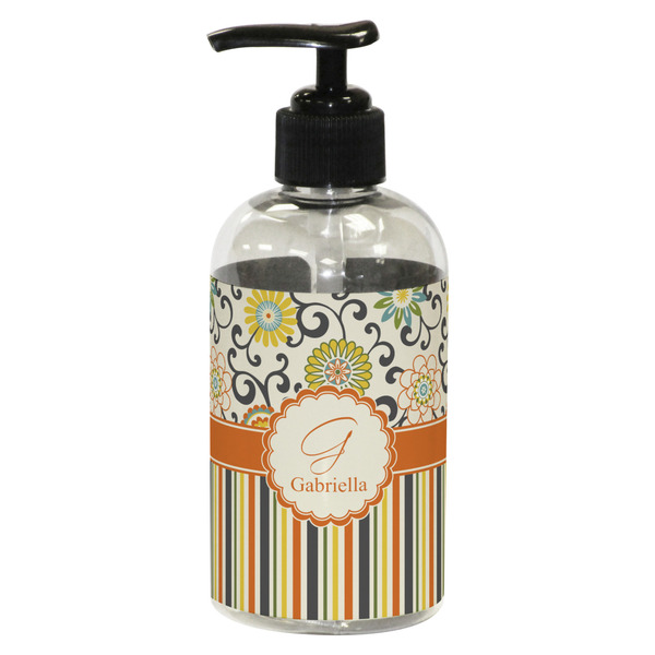 Custom Swirls, Floral & Stripes Plastic Soap / Lotion Dispenser (8 oz - Small - Black) (Personalized)