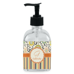 Swirls, Floral & Stripes Glass Soap & Lotion Bottle - Single Bottle (Personalized)