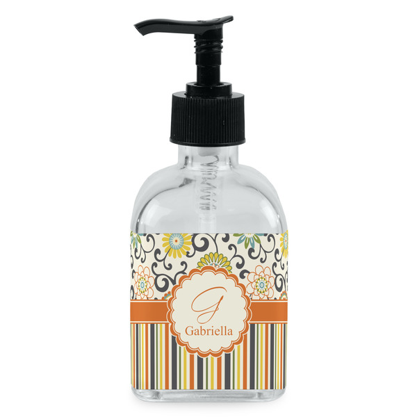 Custom Swirls, Floral & Stripes Glass Soap & Lotion Bottle - Single Bottle (Personalized)