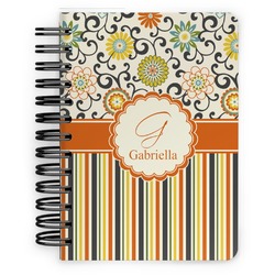 Swirls, Floral & Stripes Spiral Notebook - 5x7 w/ Name and Initial