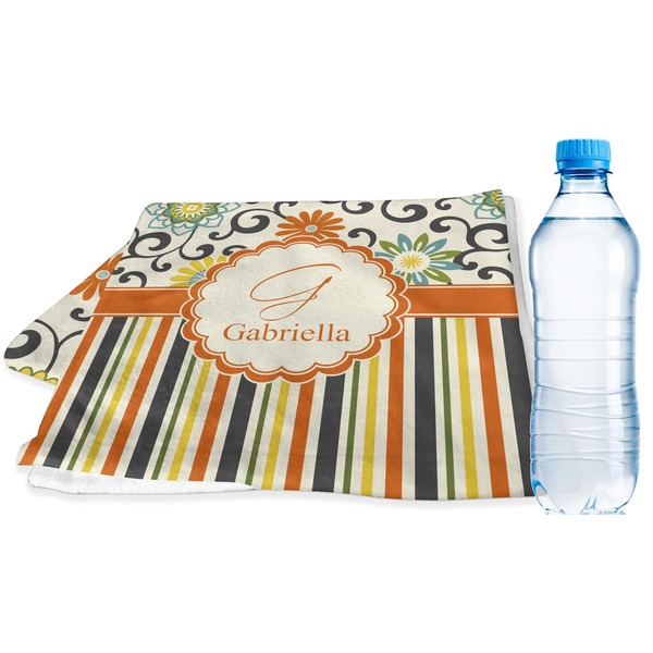 Custom Swirls, Floral & Stripes Sports & Fitness Towel (Personalized)