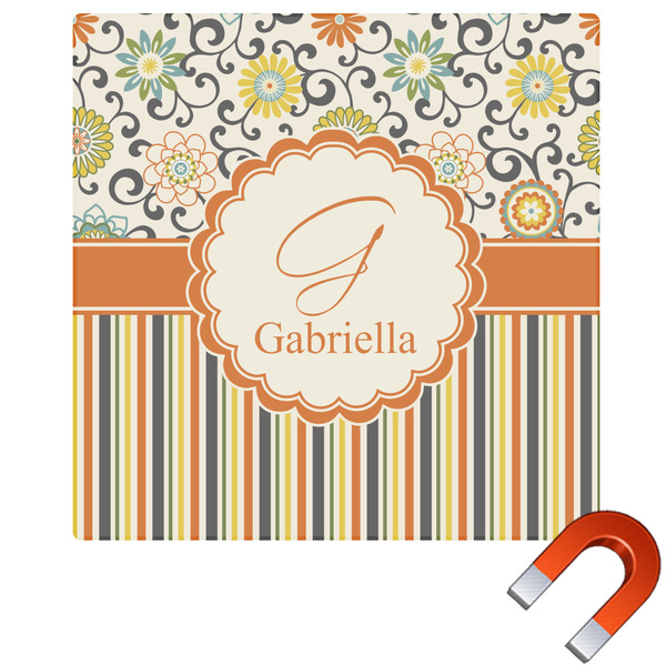 Custom Swirls, Floral & Stripes Square Car Magnet - 6" (Personalized)