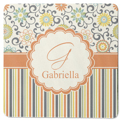 Swirls, Floral & Stripes Square Rubber Backed Coaster (Personalized)