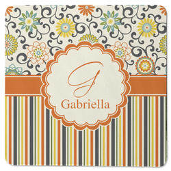Swirls, Floral & Stripes Square Rubber Backed Coaster (Personalized)
