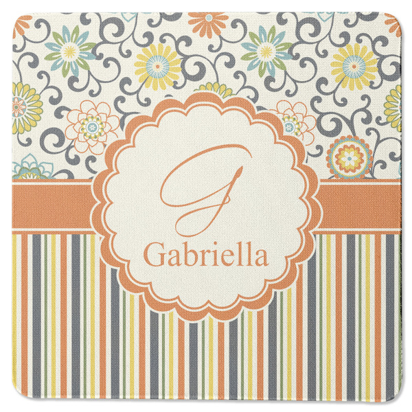 Custom Swirls, Floral & Stripes Square Rubber Backed Coaster (Personalized)