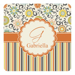 Swirls, Floral & Stripes Square Decal - Small (Personalized)