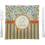 Swirls, Floral & Stripes 9.5" Glass Square Lunch / Dinner Plate- Single or Set of 4 (Personalized)