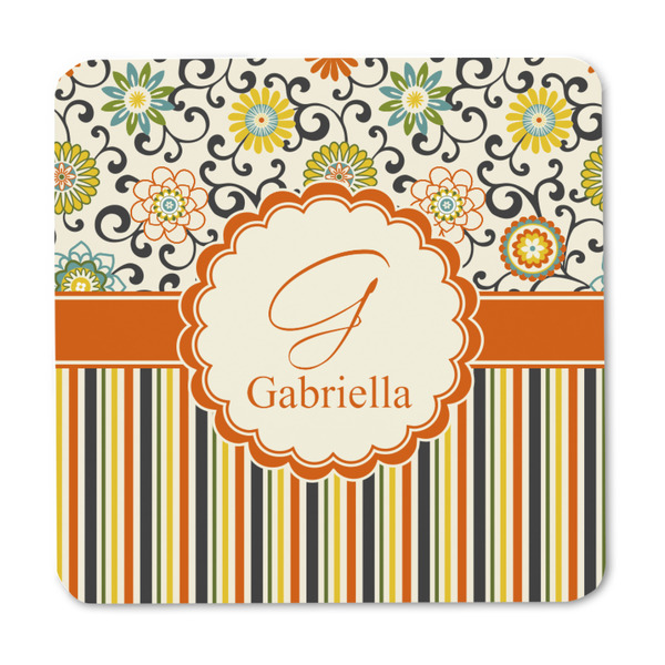 Swirls, Floral & Stripes Square Fridge Magnet - FRONT