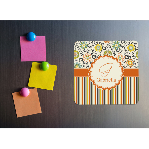 Swirls, Floral & Stripes Square Fridge Magnet - LIFESTYLE
