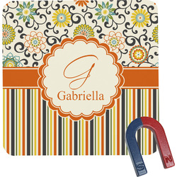 Swirls, Floral & Stripes Square Fridge Magnet (Personalized)