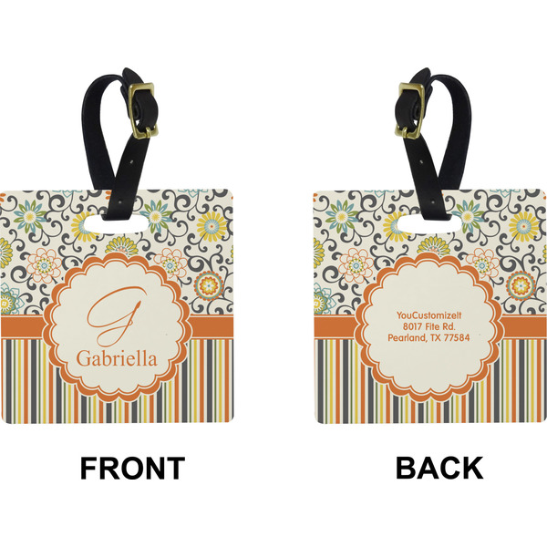 Swirls, Floral & Stripes Square Luggage Tag (Front + Back)