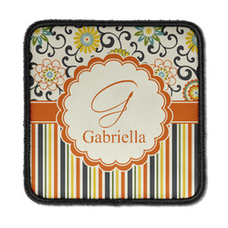 Swirls, Floral & Stripes Iron On Square Patch w/ Name and Initial