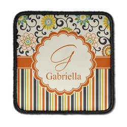 Swirls, Floral & Stripes Iron On Square Patch w/ Name and Initial