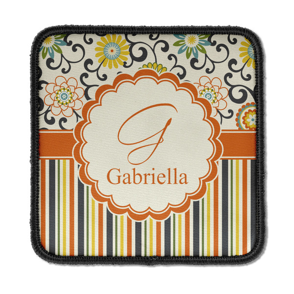 Custom Swirls, Floral & Stripes Iron On Square Patch w/ Name and Initial