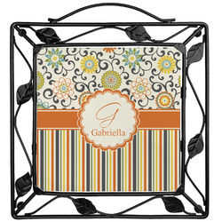 Swirls, Floral & Stripes Square Trivet (Personalized)