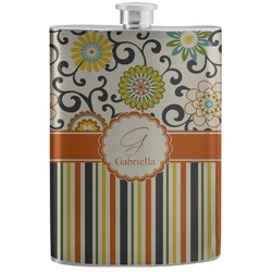 Swirls, Floral & Stripes Stainless Steel Flask (Personalized)