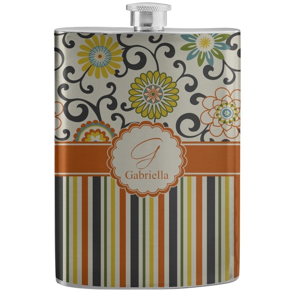 Custom Swirls, Floral & Stripes Stainless Steel Flask (Personalized)
