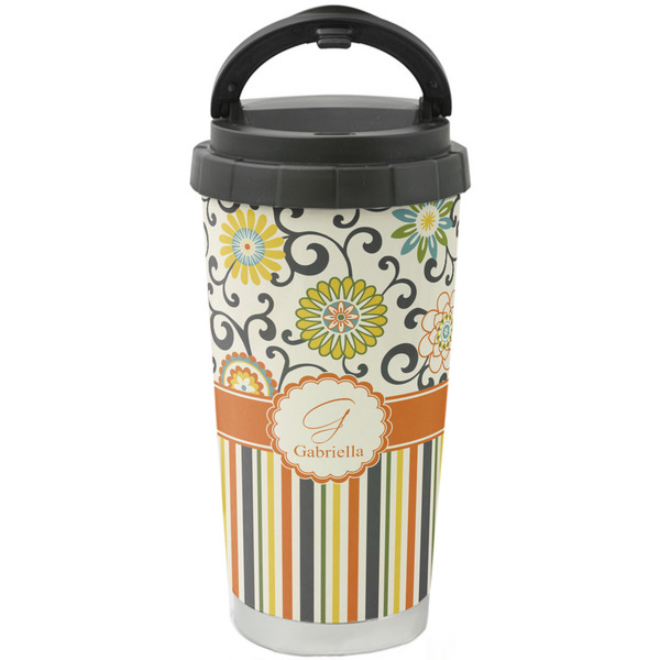 Custom Swirls, Floral & Stripes Stainless Steel Coffee Tumbler (Personalized)