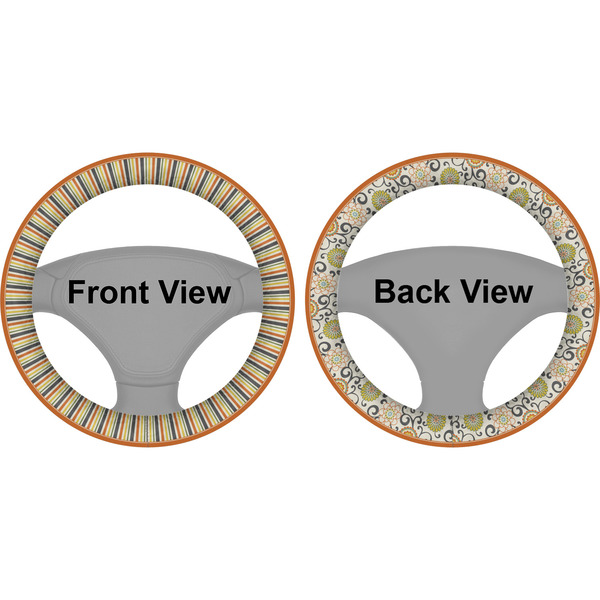 Swirls, Floral & Stripes Steering Wheel Cover- Front and Back