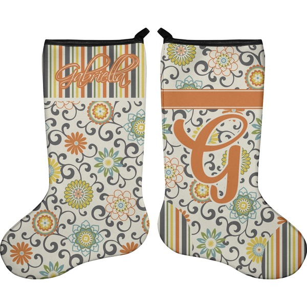 Custom Swirls, Floral & Stripes Holiday Stocking - Double-Sided - Neoprene (Personalized)