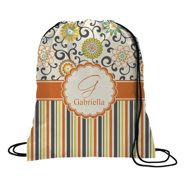 Custom Swirls, Floral & Stripes Drawstring Backpack - Large (Personalized)