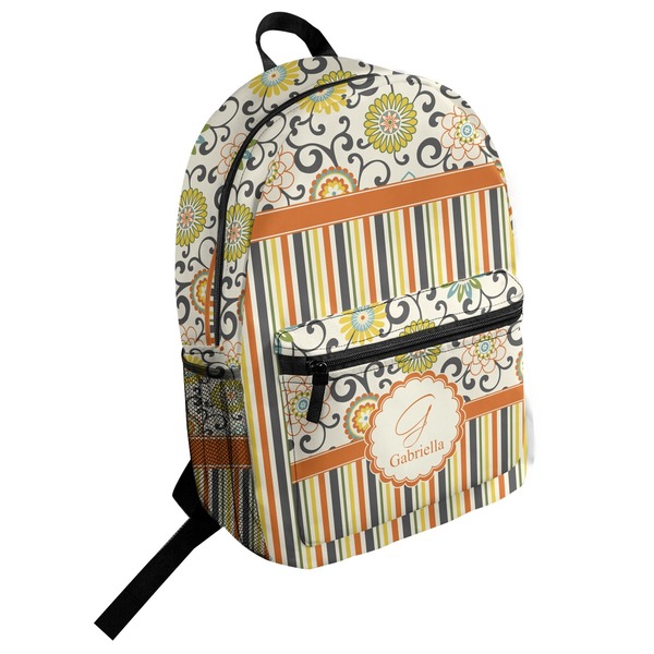 Custom Swirls, Floral & Stripes Student Backpack (Personalized)