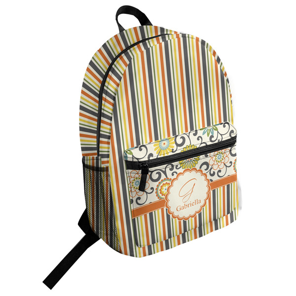 Custom Swirls, Floral & Stripes Student Backpack (Personalized)