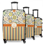 Swirls, Floral & Stripes 3 Piece Luggage Set - 20" Carry On, 24" Medium Checked, 28" Large Checked (Personalized)