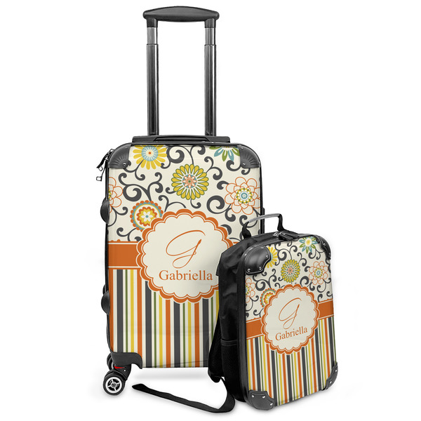 Custom Swirls, Floral & Stripes Kids 2-Piece Luggage Set - Suitcase & Backpack (Personalized)